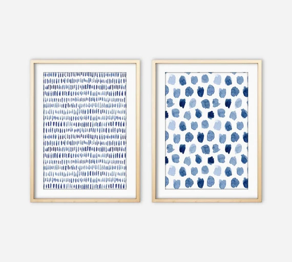 Blue Art Print Set of Two Navy Indigo Large Wall Art | Etsy | Etsy (US)