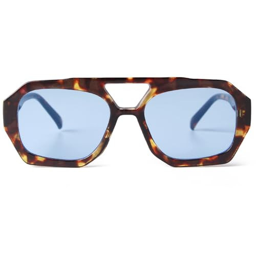 SDINM Trendy Aviator Sunglasses for Women Thick Frame Double Bridge Sun Glasses Shades (Tortoise/Blue Lens) | Amazon (US)