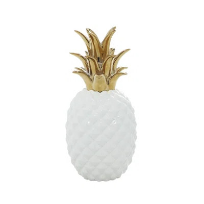 White And Gold Porcelain Pineapple Table Decor Sculpture | Wayfair North America