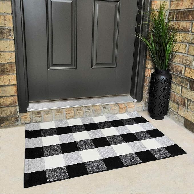 Cotton Buffalo Plaid Rugs Black and White Checkered Rug Welcome Door Mat (23.6"x35.4") Rug for Ki... | Amazon (US)