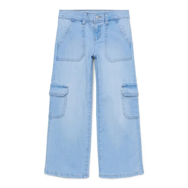 Wonder Nation Girls Wide Leg Cargo Jeans, Sizes 4-18 & Plus - Walmart.com | Walmart (US)