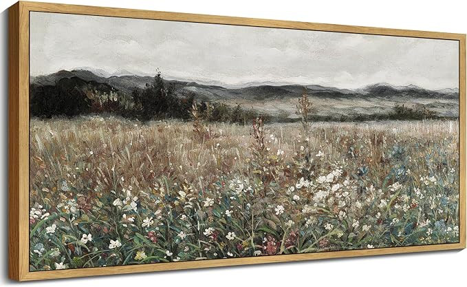 KUVIOKE Vintage Landscape Framed Wall Art Meadow Sea of Flower Wall Prints Classic Retro Farmhous... | Amazon (US)