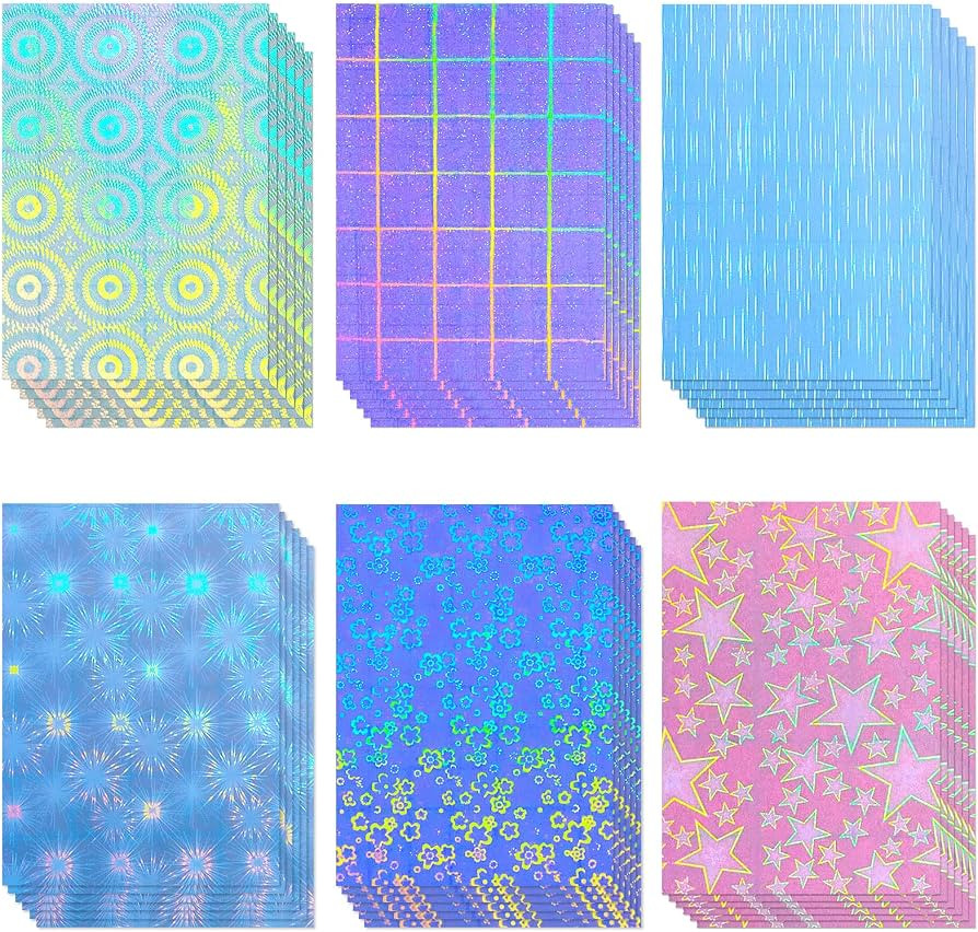 36 Sheets Holographic Sticker Paper Clear A4 Vinyl Sticker Paper Self Adhesive Waterproof Transpa... | Amazon (US)