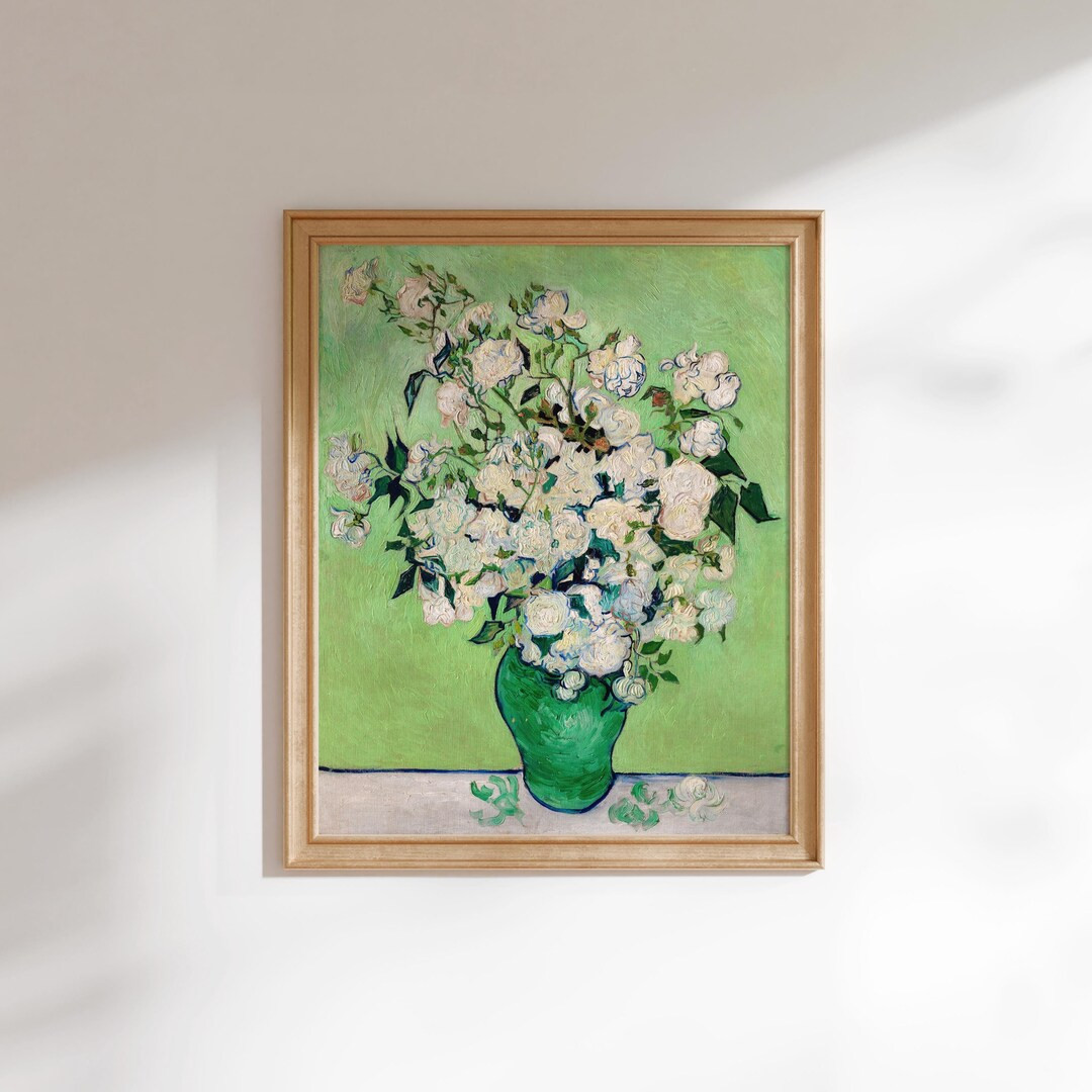 Vincent Van Gogh Print: Roses premium Giclée Art Print of Green Flower Nature Painting Wall Art ... | Etsy (US)