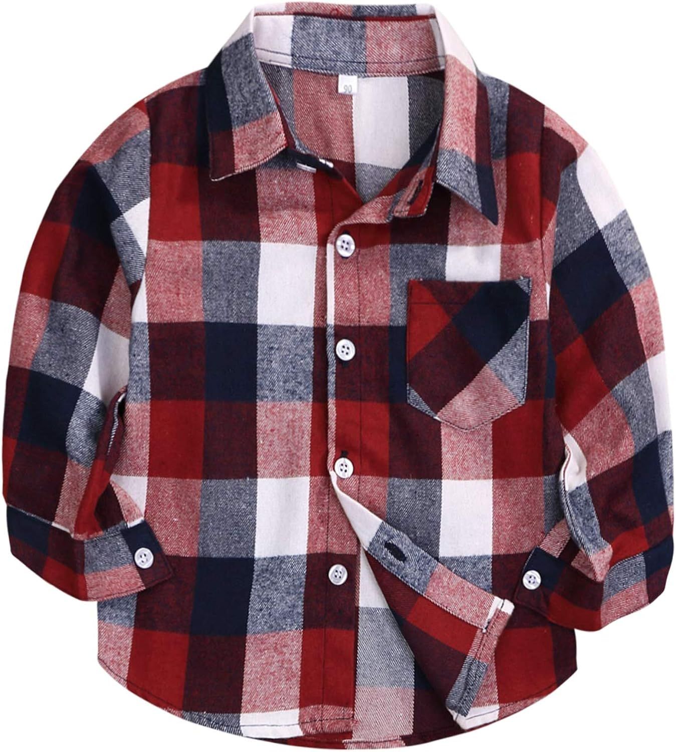 Kids Little Boys Girls Baby Long Sleeve Button Down Red Plaid Flannel Shirt Plaid Girl Boy NB-6T | Amazon (US)