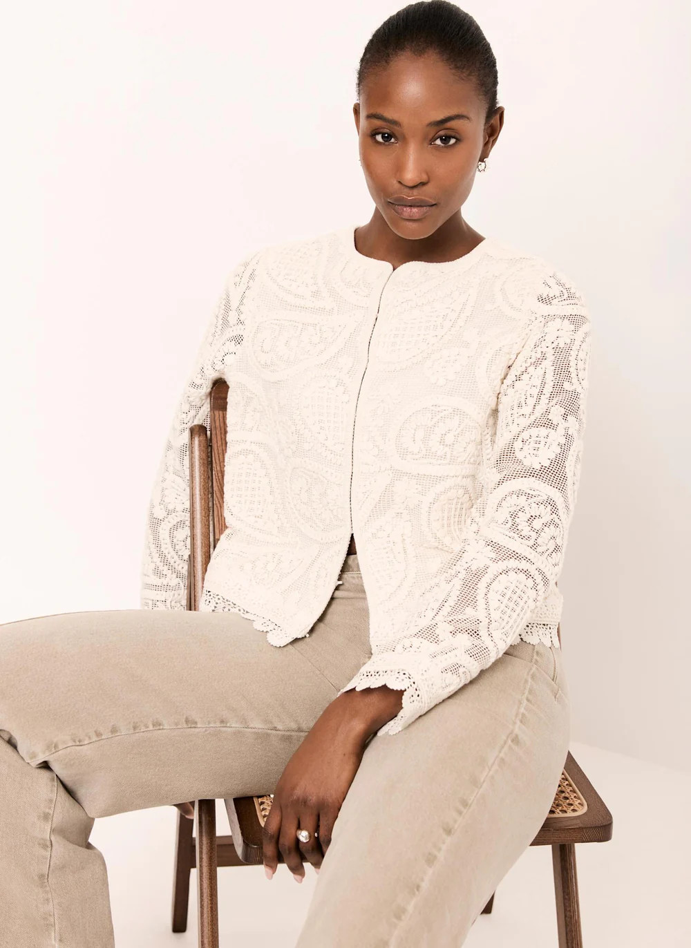 Neutral Crochet Paisley Jacket | Mint Velvet