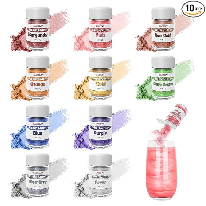 Cakestar Edible Glitter, 10 Colors Luster Dust Edible, Food Grade Shimmer Dust, Edible Glitter Po... | Amazon (US)