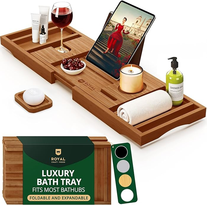 ROYAL CRAFT WOOD Premium Foldable Bathtub Tray Caddy - Wood Bath Tray for Tub, Bamboo Shelf, Expa... | Amazon (US)