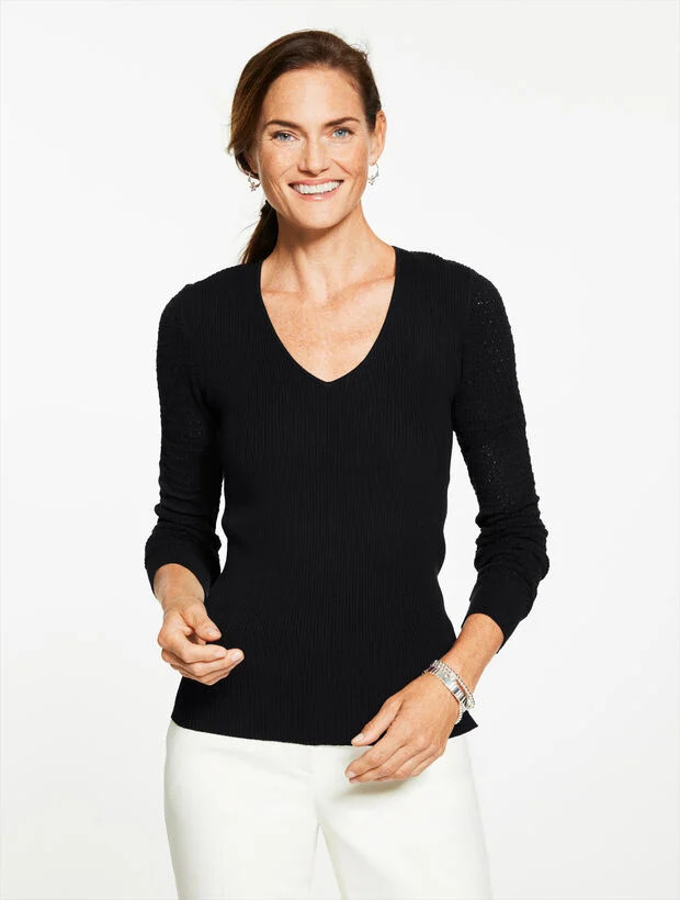 Pointelle Stitch V-Neck Sweater | Talbots