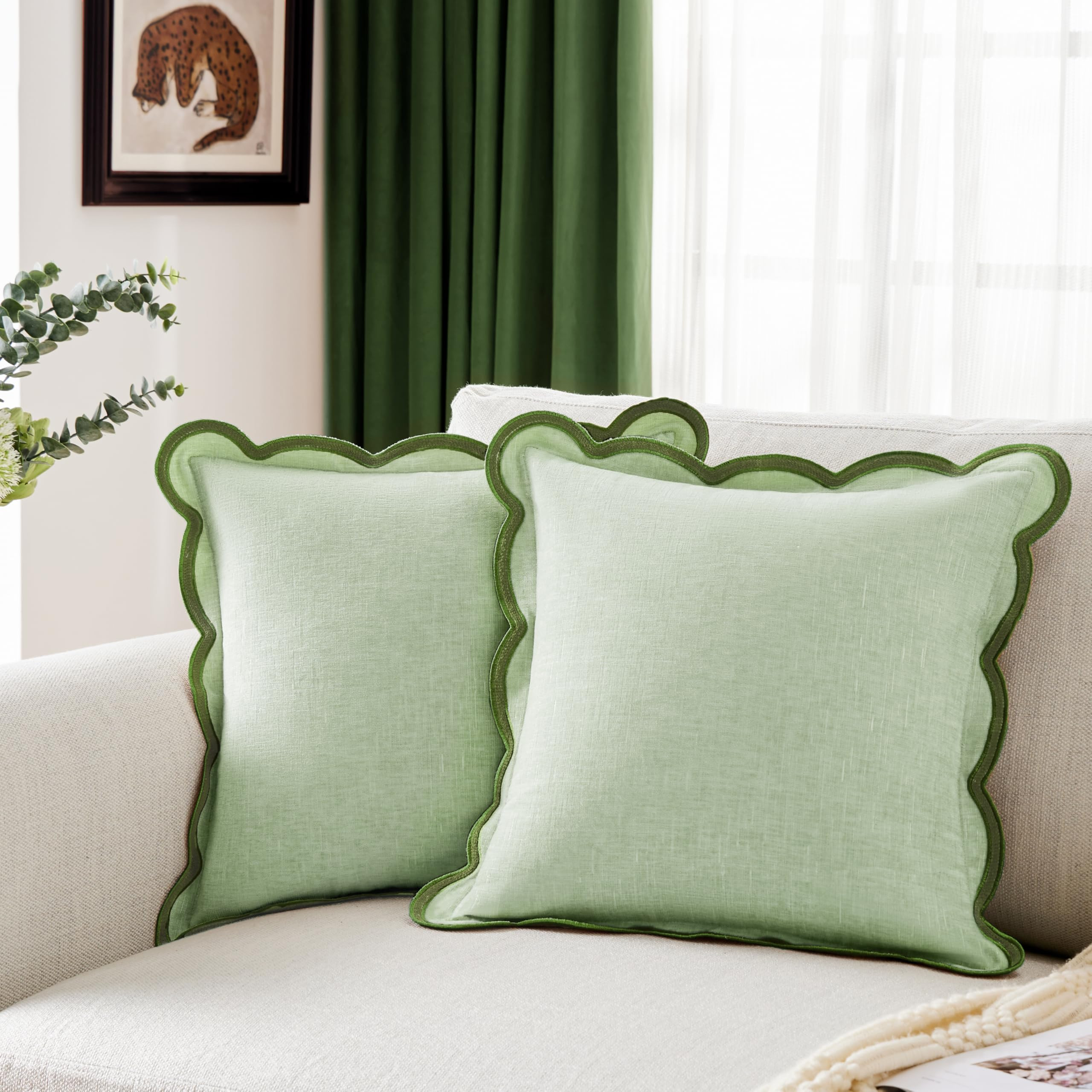 Light Green Scalloped Pillow Cover Pack of 2 Spring Chenille Decorative Cute Boho Couch Throw Pil... | Amazon (US)