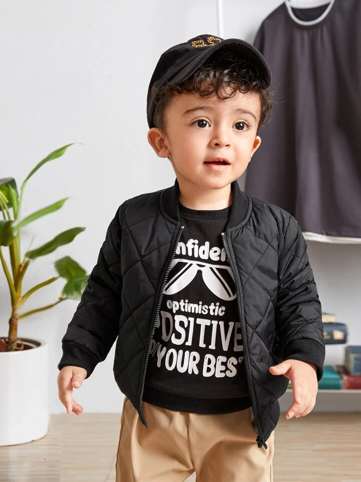 SHEIN Baby Girl Zip Up Quilted Bomber Jacket | SHEIN