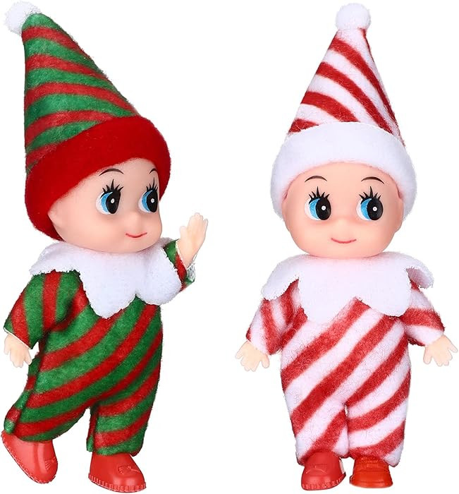Aoriher 2 Pieces Christmas Doll Small Baby Twins in Bib Pants and Bodysuit Miniature Accessories ... | Amazon (US)