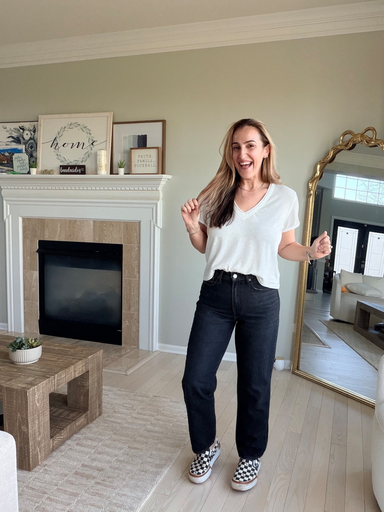 Possibly the best black jeans I’ve ever found! 
These are rigid and hold the belly in so well! Go with your true size. 
I’m on a 28 and 28 length

#LTKmomlife #LTKOver40 #LTKootd