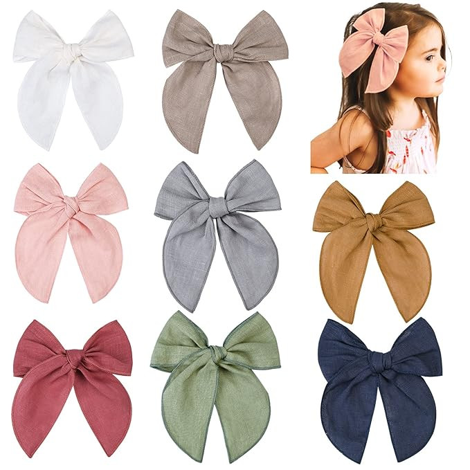 DEEKA 8 PCS Large Fable Hair Bow Cotton Linen Hair Bow for Toddlers Girls Handmade Neutral Bow Ha... | Amazon (US)