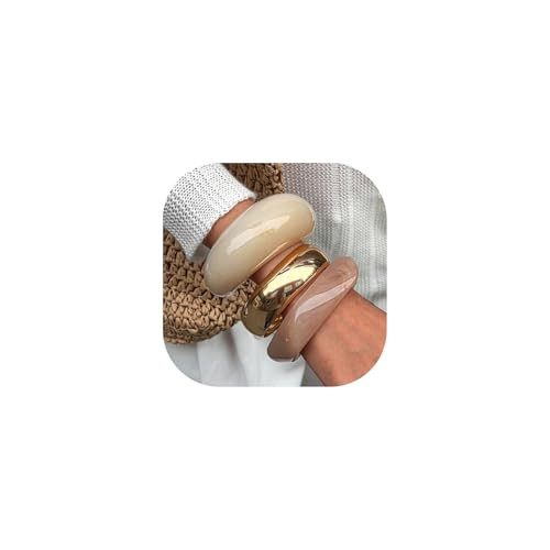 Anglfwoo Acrylic Bangle Bracelet for Women Gold Open Chunky Bracelet Colorful Resin Cuff Bracelet Stack Arm Cuff Jewelry Set (Gold02) | Amazon (US)