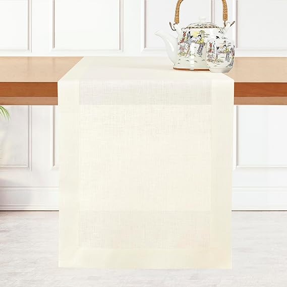 D'Moksha Homes Linen Table Runner 14 x 48 Inch - 100% Pure Linen Ivory Table Runner - Machine Was... | Amazon (US)
