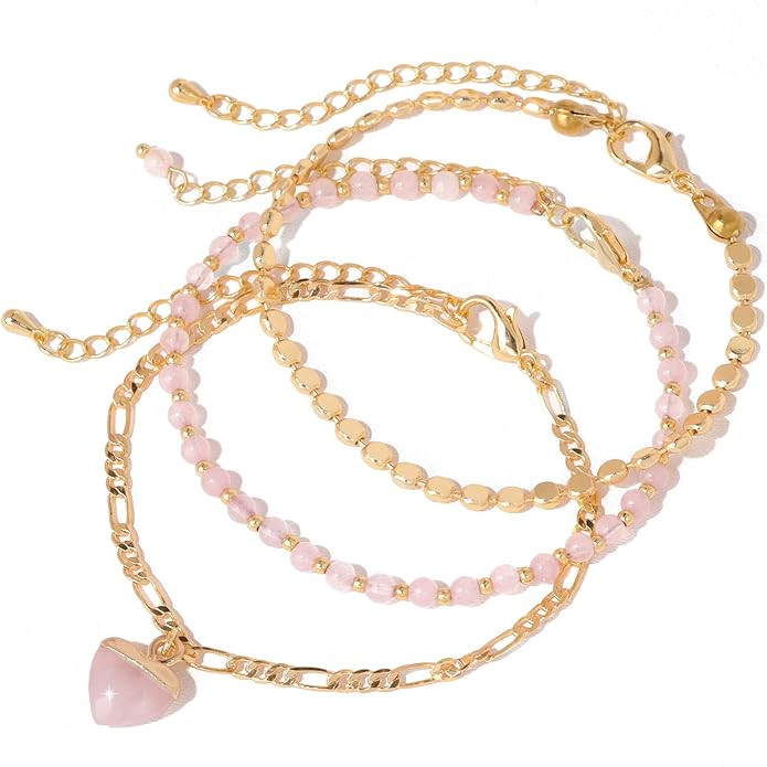 Raicegs Beaded Bracelets Set 18K Gold Stone Bracelet for Women Layered Crystal Bracelet 3mm Ameth... | Amazon (US)