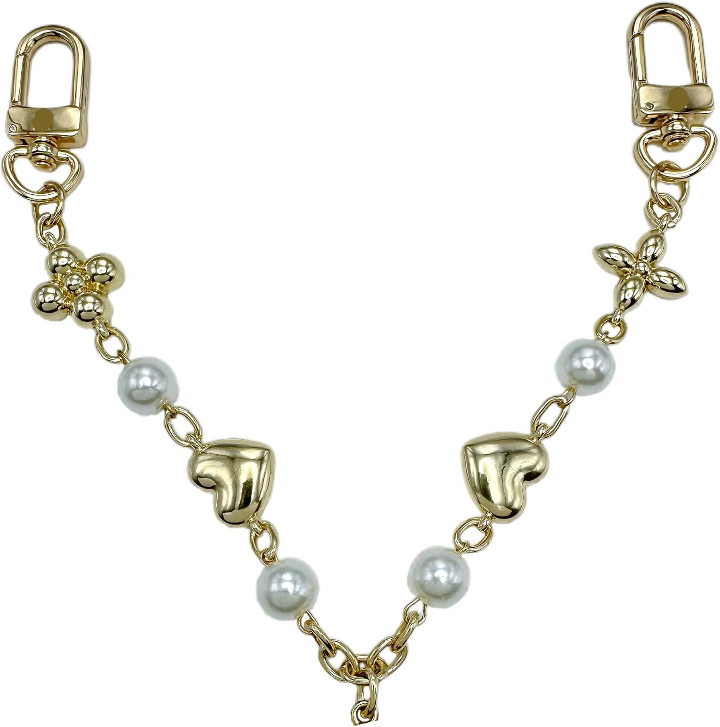 NEOSAX Gold Tone Bag Charm Chain, Decorative Handbag Strap Accessory with Simulated Pearl Heart & Floral Charms, Replacement Decor Chain for Women Purse Tote Crossbody Bag | Amazon (US)