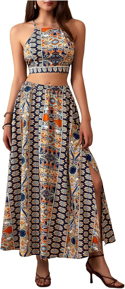 Verdusa Womens 2 Piece Outfits Beach Vacation Outfits Maxi Skirt Outfit Skirt Outfits Maxi Skirt Set | Amazon (US)