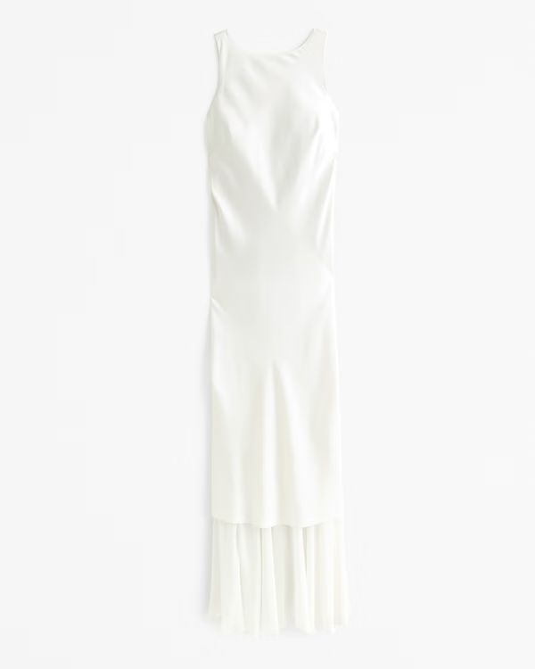 High-Neck Sheer Hem Slip Maxi Dress | White Dress Bride | White Dress Bridal | Abercrombie & Fitch (US)