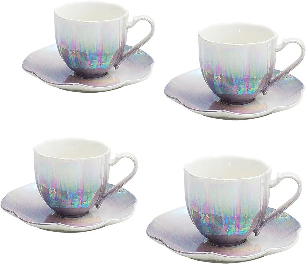 tea cup set ceramic tea cups and saucers set of 4 for Coffee, Cappuccino, Latte,Cafe Mocha, Ameri... | Amazon (US)