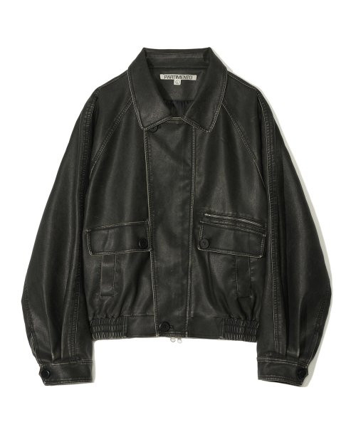 Washed Leather Bomber Jacket Black | Musinsa Global