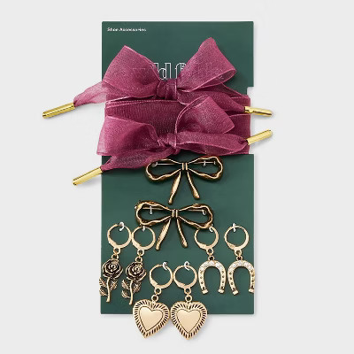 Ribbon Bow with Horse Shoe and Rose Shoelace Charm Set - Wild Fable™ Gold | Target