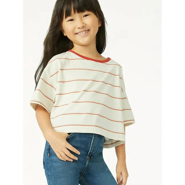 Free Assembly Girls Short Sleeve Cropped T-Shirt, Sizes 4-18 - Walmart.com | Walmart (US)