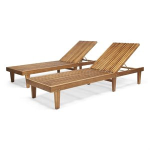 Noble House Nadine Outdoor Wood Chaise Lounge in Teak (Set of 2) | Cymax