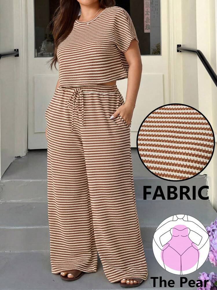 SHEIN Muchic Plus Size Women Casual  Stripe 2-Piece Set,For Daily Commute,Date, Commute, Party,Fall /Autumn/Winter/Summer,Christmas,New Year,Thanksgiving,Party,Wedding,Beach,Graduati,Chic,Elegant,Casual,Going Out,Date,Appointment,Commute,Shining,Valentine's Day,Elegant ,Vacation,Casual,Y2k,Sexy, Summer Outfits | SHEIN