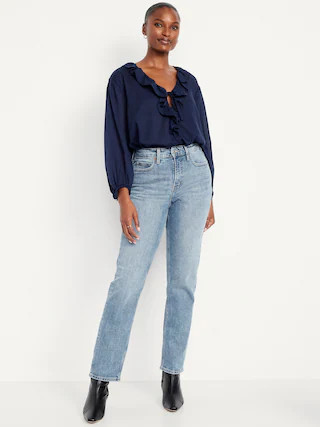 Curvy Extra High-Waisted Straight Jeans | Old Navy (CA)