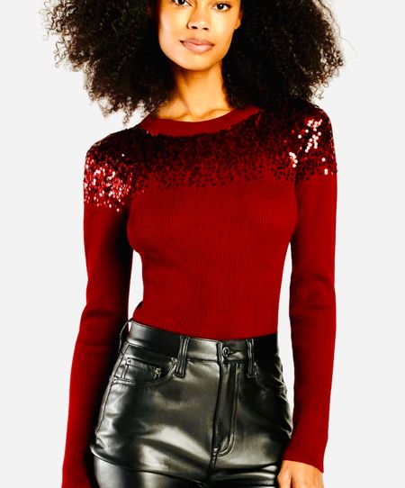 Seasonal Shine Burgundy Ribbed Knit Sequin Long Sleeve Top.

#LTKHoliday #LTKfindsunder100