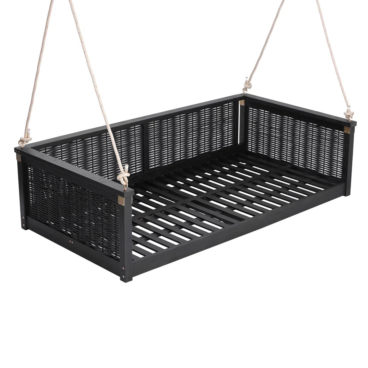 Outdoor Classic Solid Wood Twin Size Swing Bed,Garden Porch Rattan Swing Frame With Long Ropes Fo... | Wayfair North America