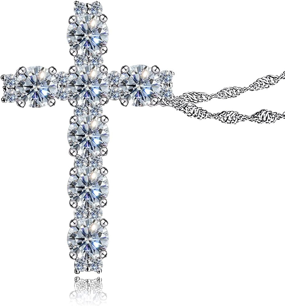CannyCat Moissanite Cross Pendant Necklace for Women 4.0 mm 27 pieces 2.3 CTTW D-E-F color VVS Mo... | Amazon (US)