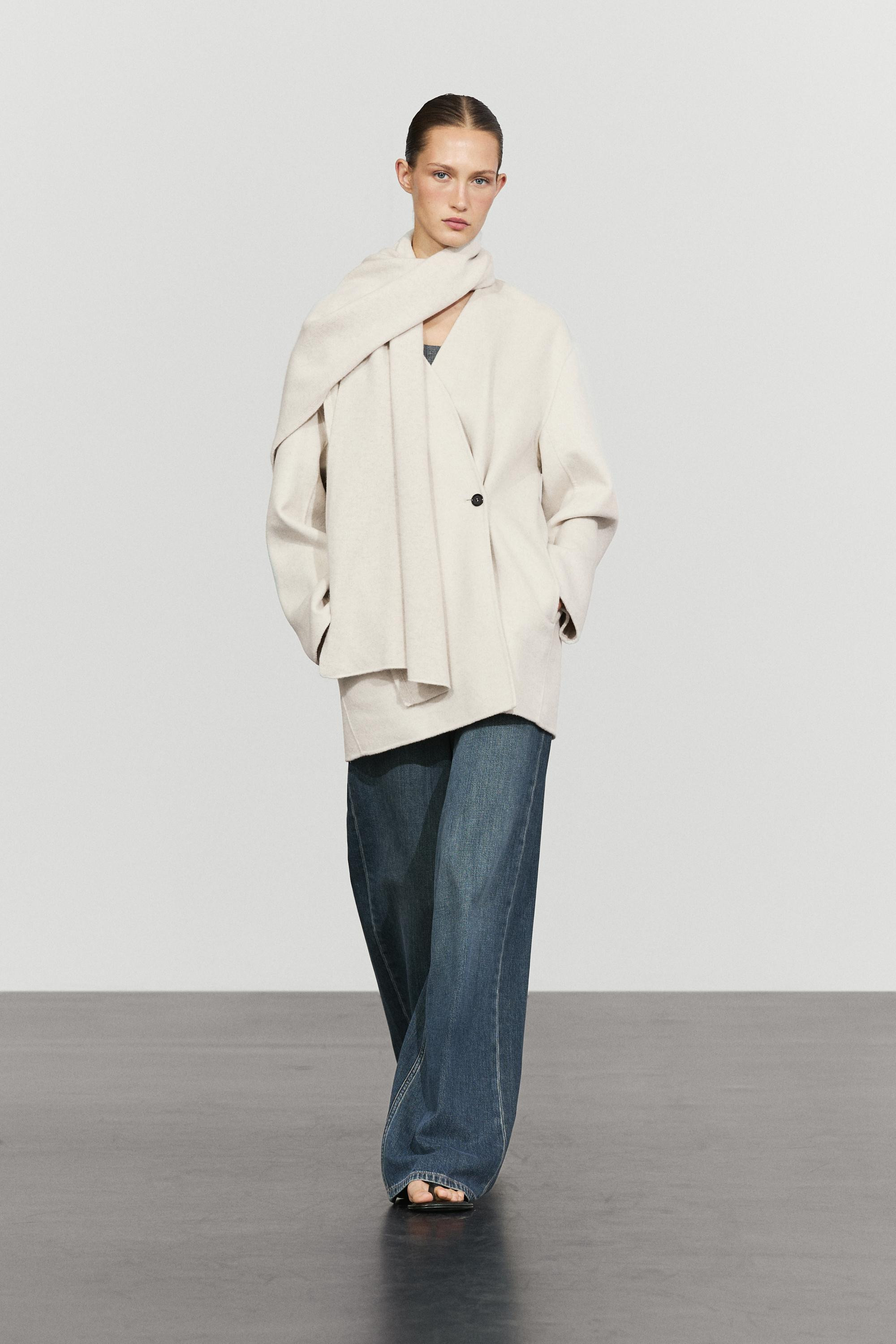 Wool-blend coat with scarf detail | Massimo Dutti UK