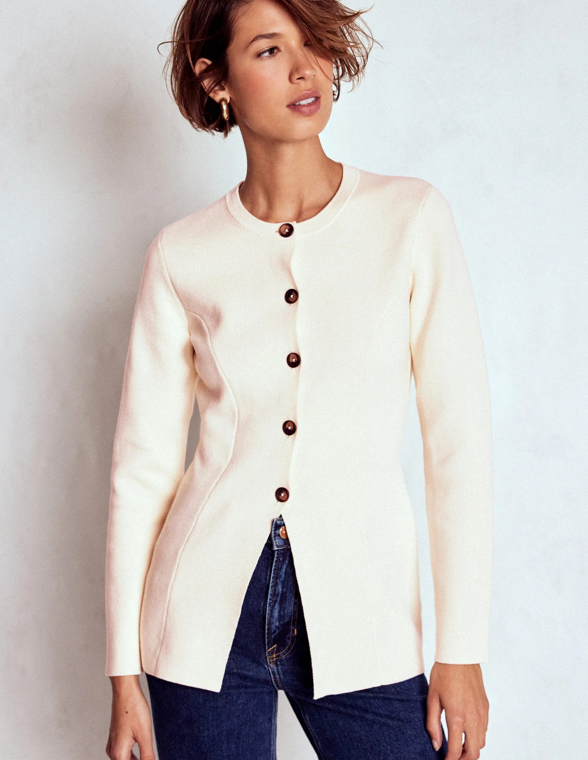 Joanna Fitted Knitted Jacket-Warm Ivory | Boden (US)