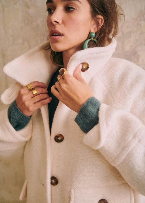 Léo Coat - Ecru - Wool - Sézane | Sezane Paris