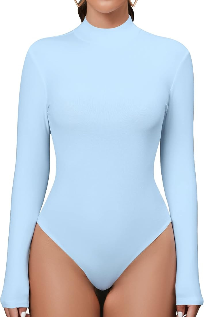 UNTYHOTS Women's Mock Turtleneck V Neck Long Sleeves Bodysuit Top | Amazon (US)