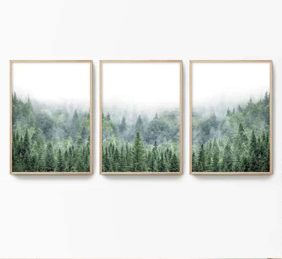 Green Forest Picture Set of 3 Forest Large Giclee Prints Pine Forest Poster Living Room Prints La... | Etsy (US)
