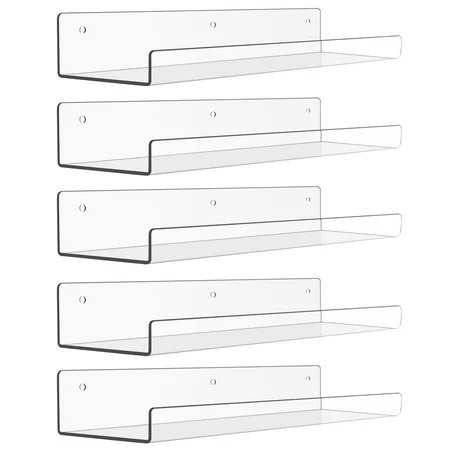 15" Acrylic Floating Shelves Wall Mounted, Upsimples 5pack Clear Acrylic Shelves, for Bedroom, Living Room, Bathroom, Kitchen | Walmart (US)