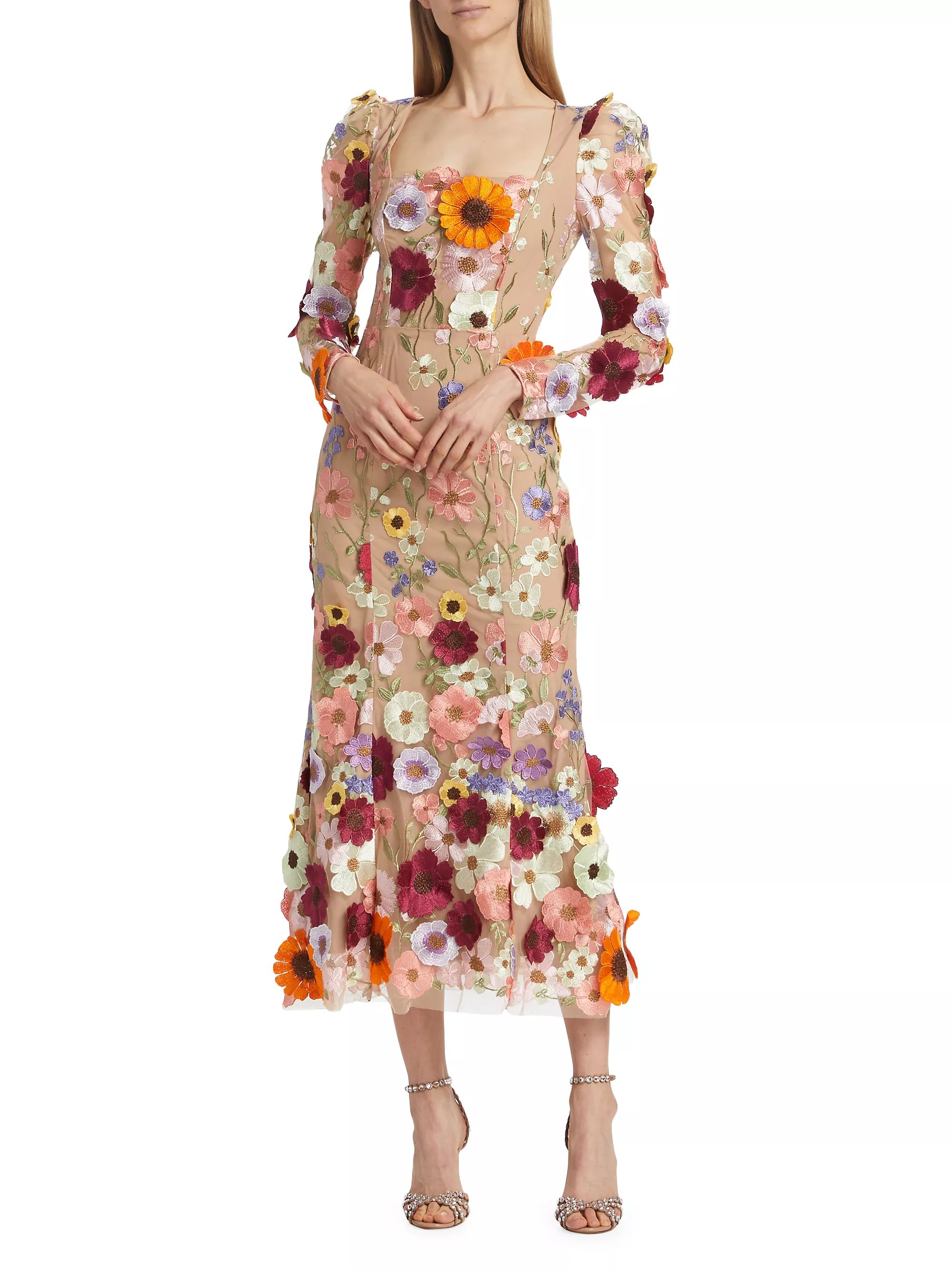 Rumi Floral-Embroidered Midi-Dress | Saks Fifth Avenue