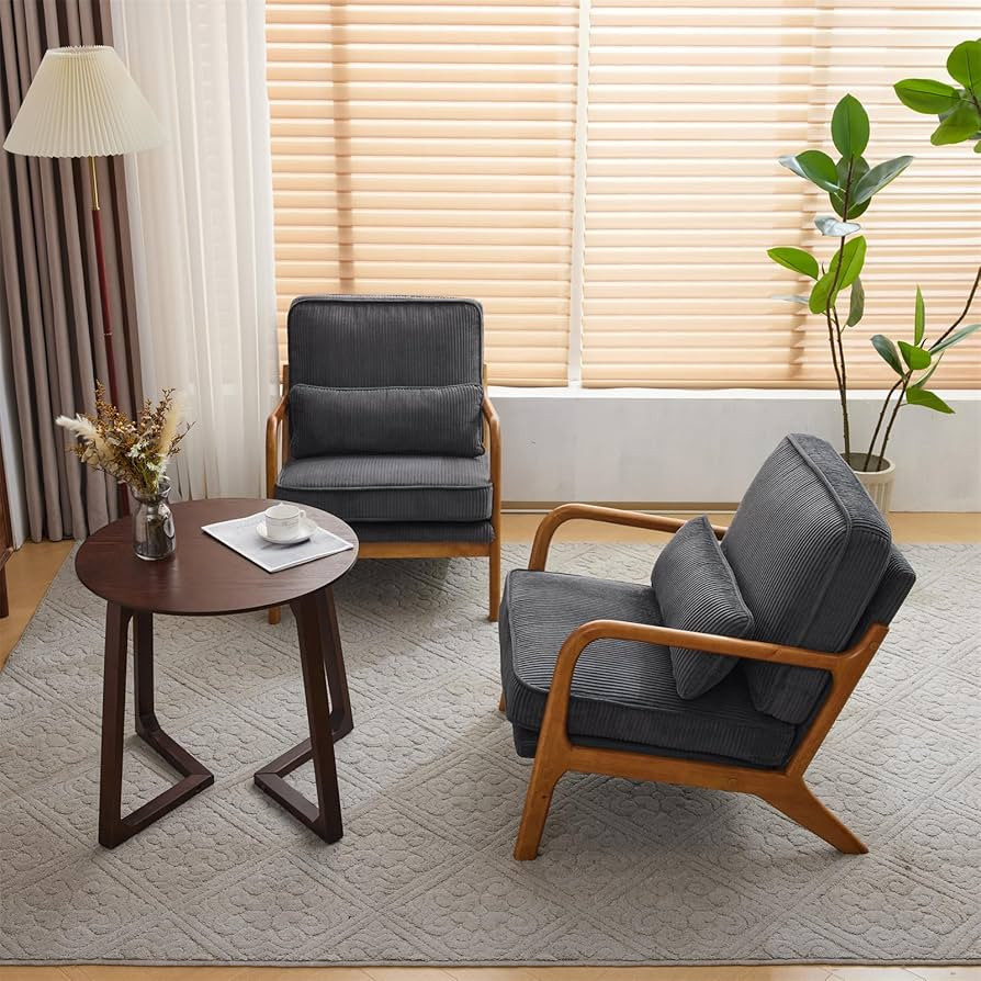 VINGLI Upgraded Premium Corduroy Accent Chairs Set of 2,Upholstered Arm Chair,Solid Wood Comfy Re... | Amazon (US)