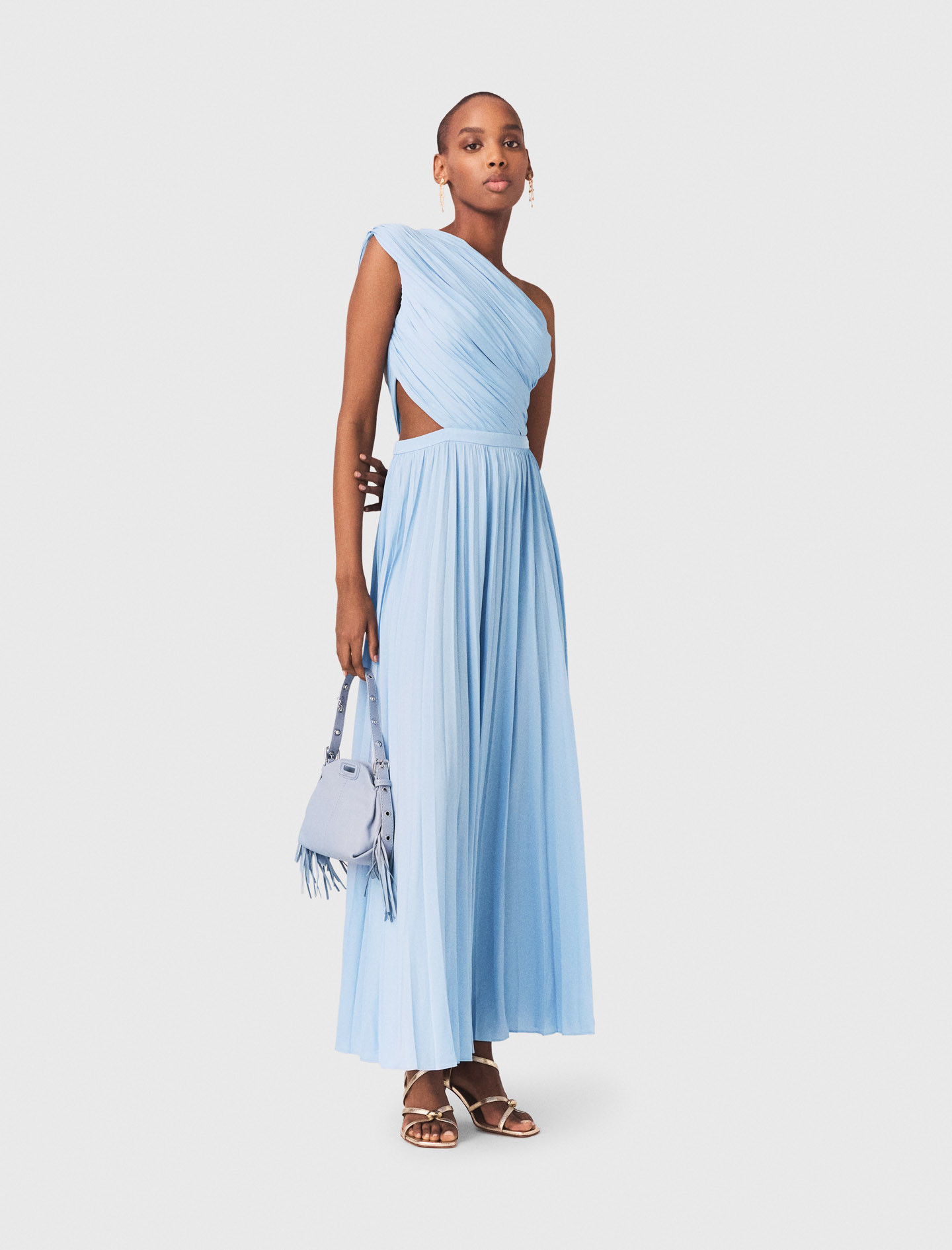 Asymmetrical pleated maxi dress Blue for Women | Maje | Maje EU
