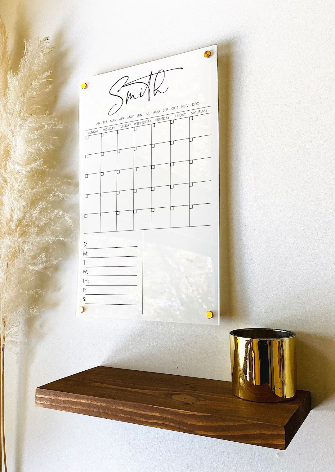 Personalized Acrylic Calendar For Wall ll  dry erase board weekly planner lucite white acrylic ca... | Etsy (US)