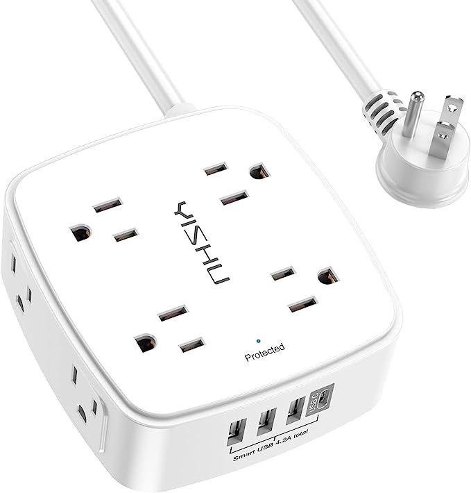 10 Ft Surge Protector Power Strip - YISHU 3 Side Outlet Extender with 8 Widely AC Outlets and 4 U... | Amazon (US)