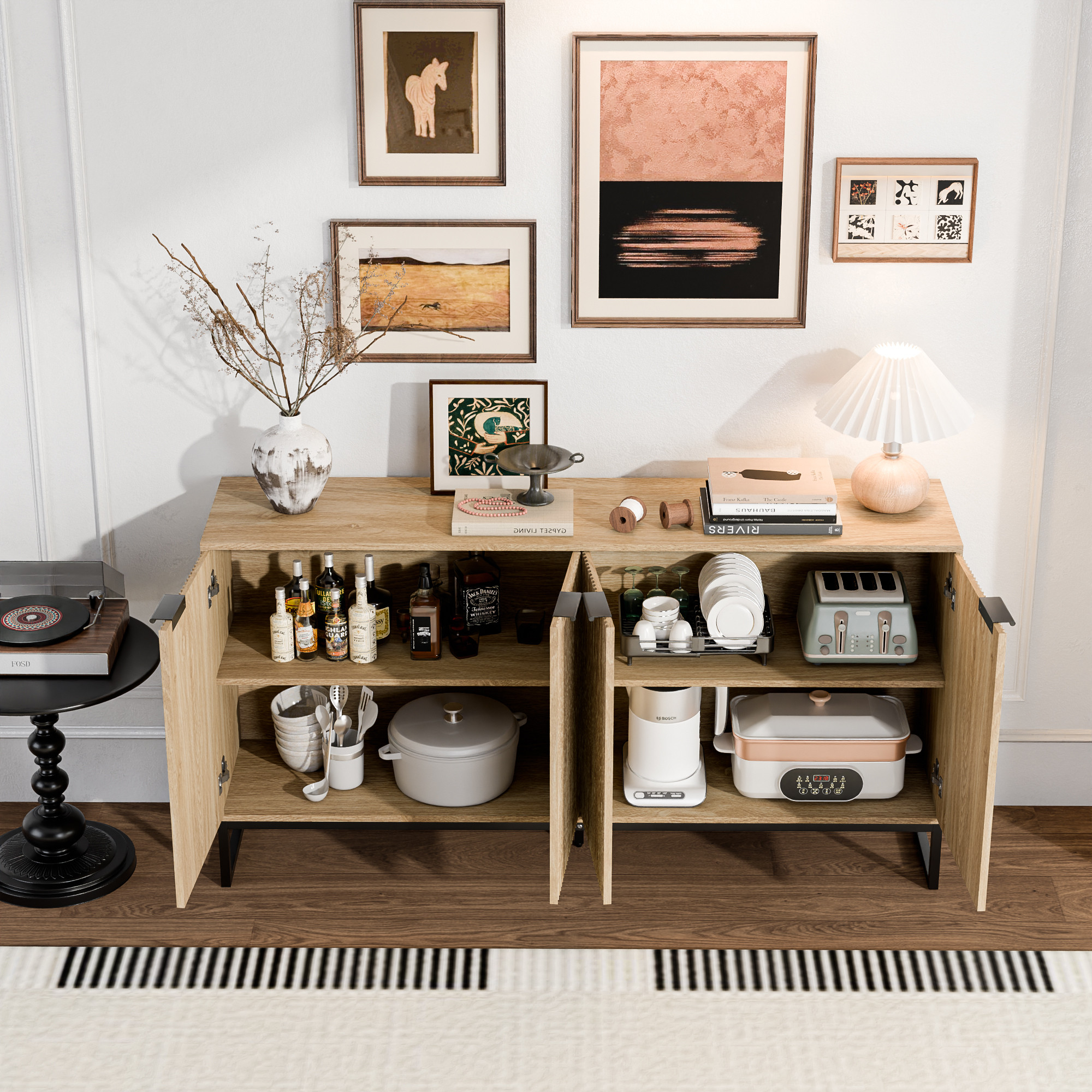 Fluted Accent Cabinet, Sideboard Storage Cabinet with Adjustable Shelves, Wooden Fluted Cabinet f... | Walmart (US)