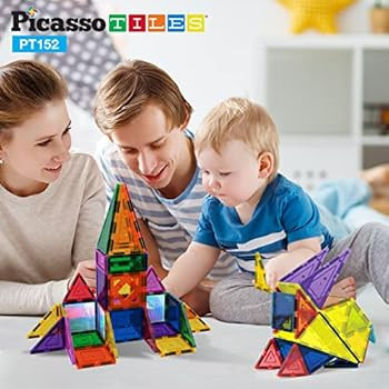 PicassoTiles 152pcs Clear Magnetic Tiles Set, Expansion Pack, Creative Magnet Building Blocks, Ki... | Amazon (US)