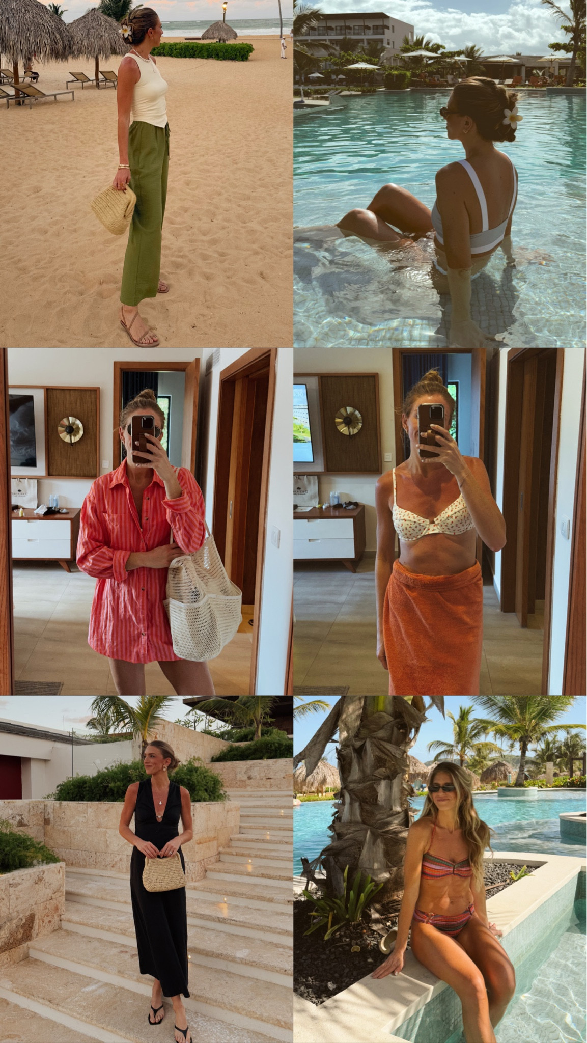 Sizing 
Small regular in green pants for a high rise cropped length 
Small in all tops
Mediums in suits
Small tall in dresses