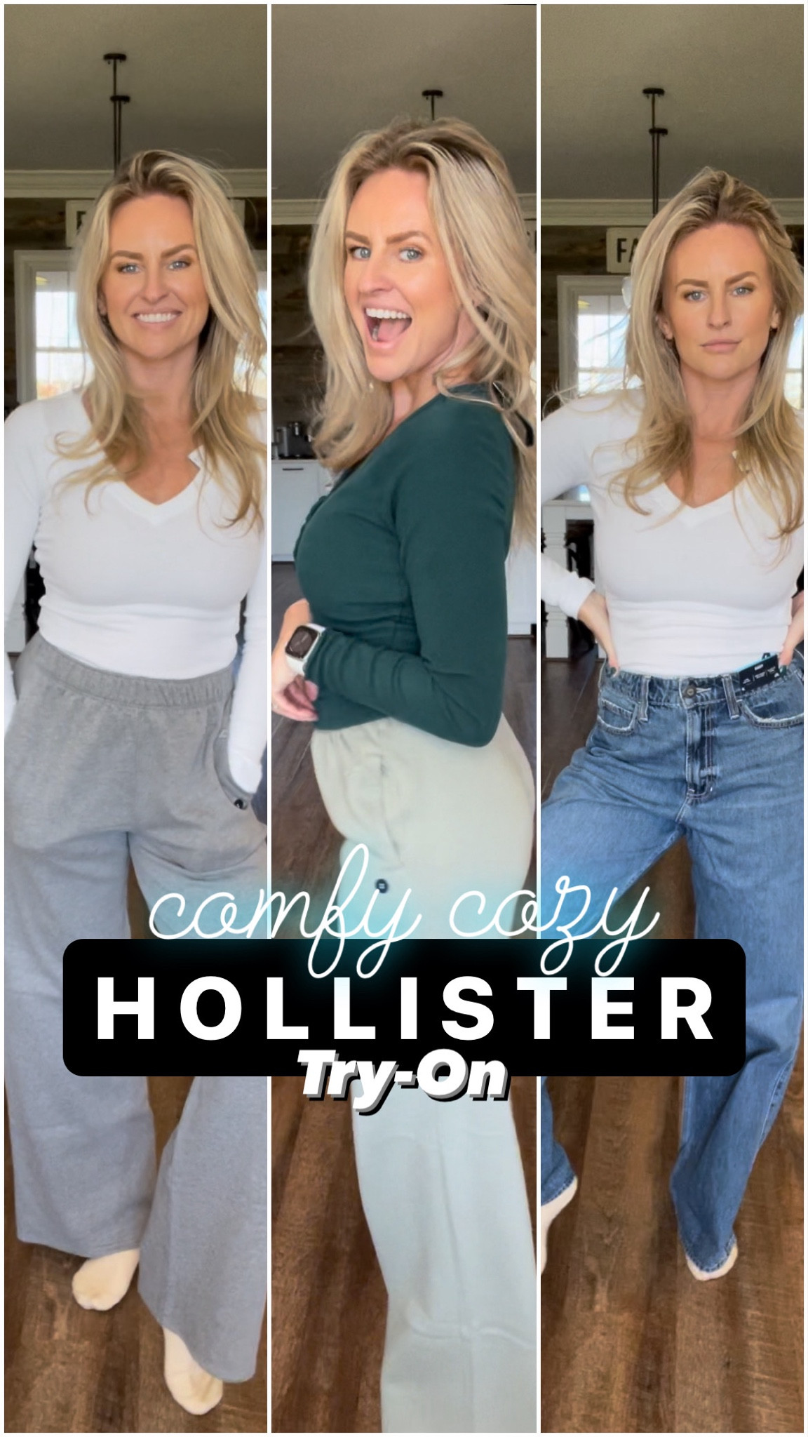 Comfy, cozy and casual Hollister Outfits! These fleece lined sweatpants are perfect for lounging around the house, and the ribbed tops are a good alternative to a sweatshirt! I upsized in these jeans to have a looser fit on those days where I just want to be comfortable.

#womens #sweats #jeans #henley #ribbed #top #shirt #baggy #loosefit #ladies #girls 

#LTKGiftGuide #LTKsalealert #LTKSeasonal