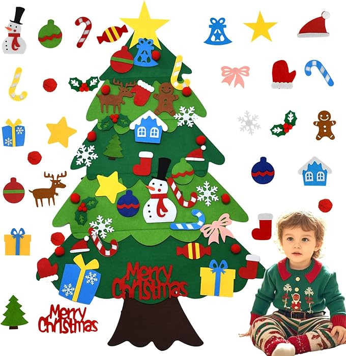 Felt Christmas Tree for Kids Wall, 3.2Ft DIY Felt Christmas Tree for Toddlers Set with 28 Ornamen... | Amazon (US)